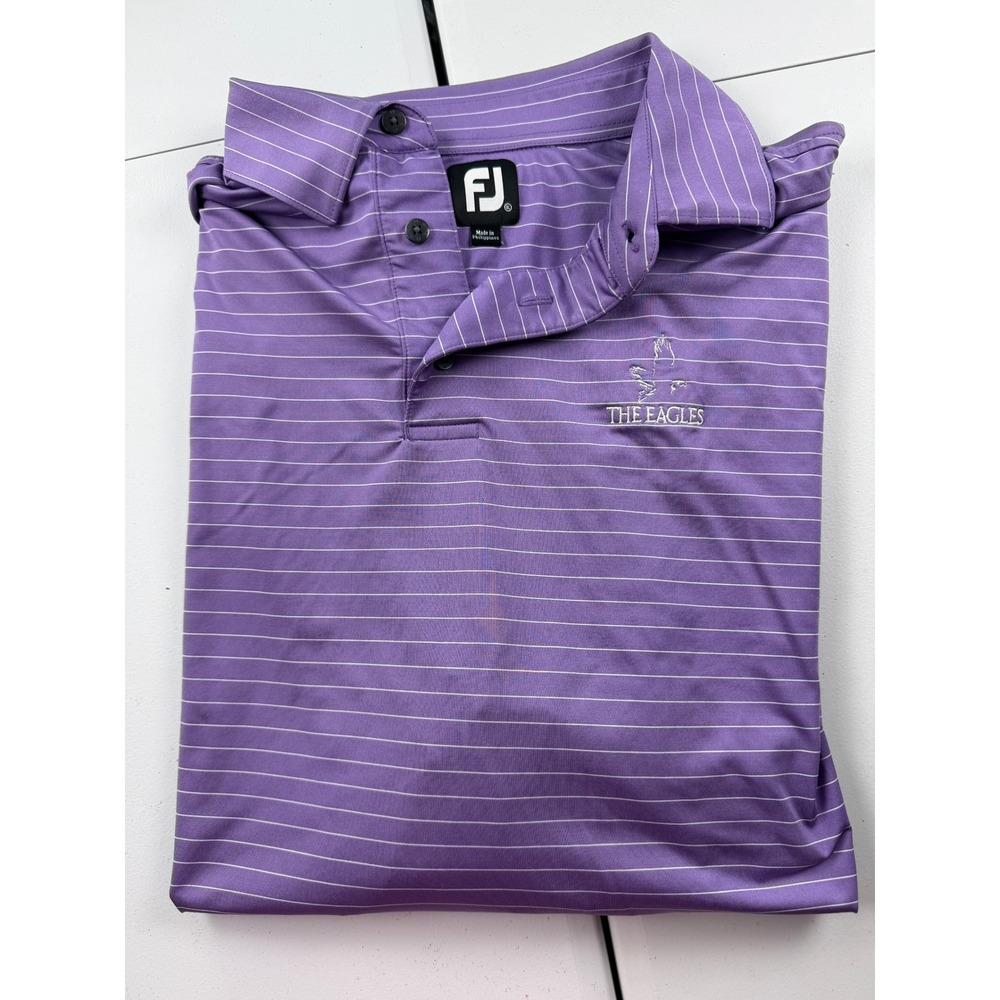 FootJoy Golf Polo Shirt Purple Size XL Mens Striped The Eagles Logo Performance
